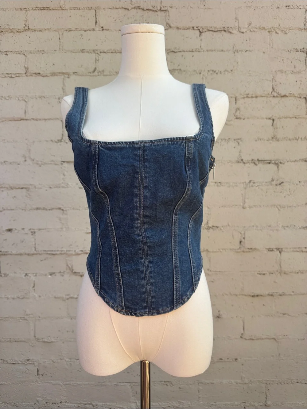 Meshki Bianca Denim Lace Up Corset Dark Blue Size L - Picture 5 of 15